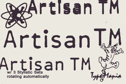 Artisan TM font name repeated three times with doodle graphics on beige