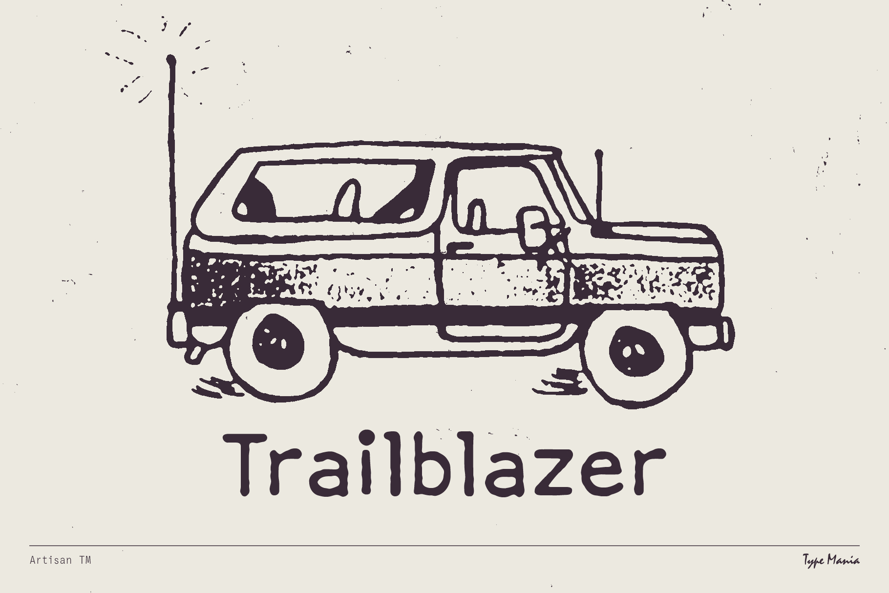 Hand-drawn sketch of a pickup truck labeled Trailblazer in black ink