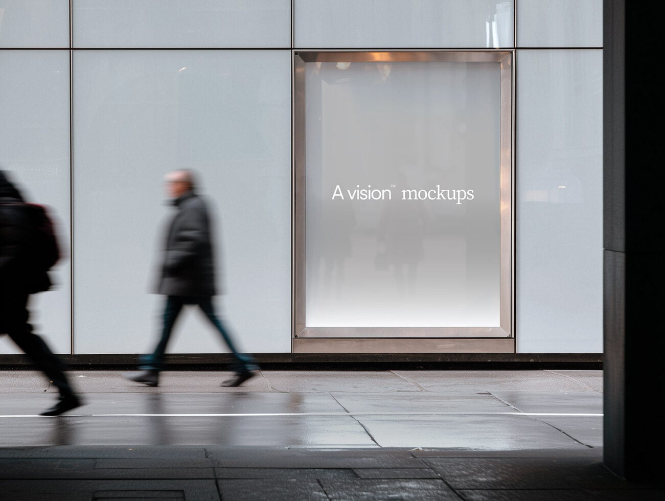 Minimal storefront window mockup with neutral gradient background on street