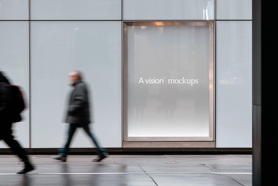 Street-level window mockup showing soft gradient with light ambient glow