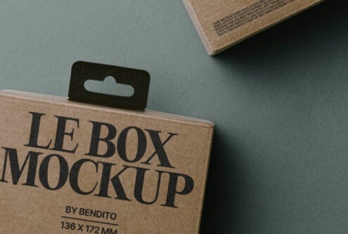 Kraft box mockup with black hang tab close up detail shot