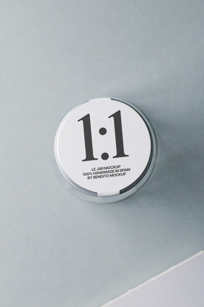 Circular jar lid mockup with 1.1 label on white background, top view