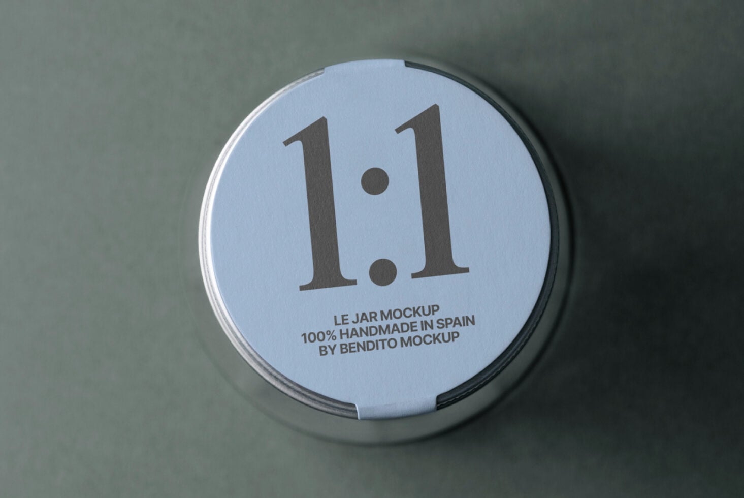 Circular jar lid mockup with 1.1 label on blue background, top view