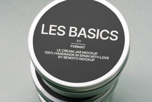 Top-down shot of layered cream jar mockup with dark circular label design