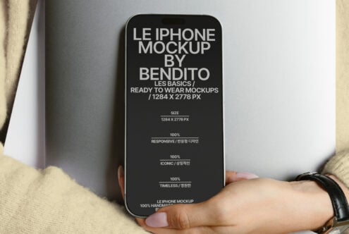 Close up of black iPhone mockup with white text on dark screen