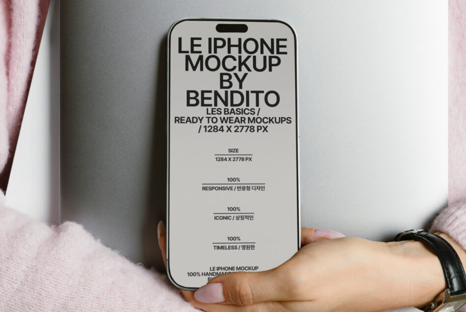 Close up of cream iPhone mockup showing notch, light background display