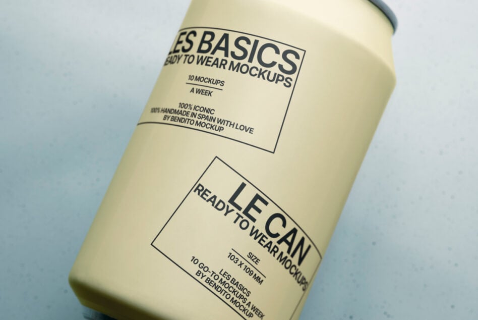 Cream cylinder mockup with Les Basics label featuring black typography on textured background