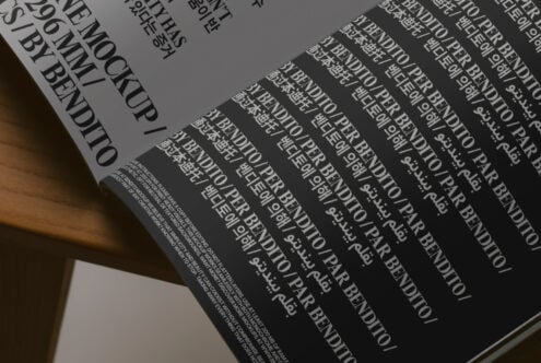 Magazine pages with dense text columns printed in dark ink on paper