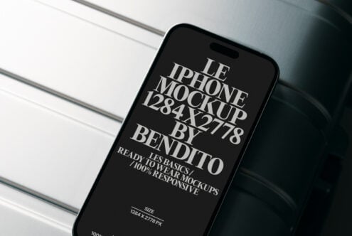 Dark iPhone mockup with white typography centered on black display
