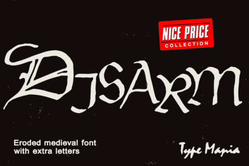 Disarm weathered medieval font with Nice Price Collection badge