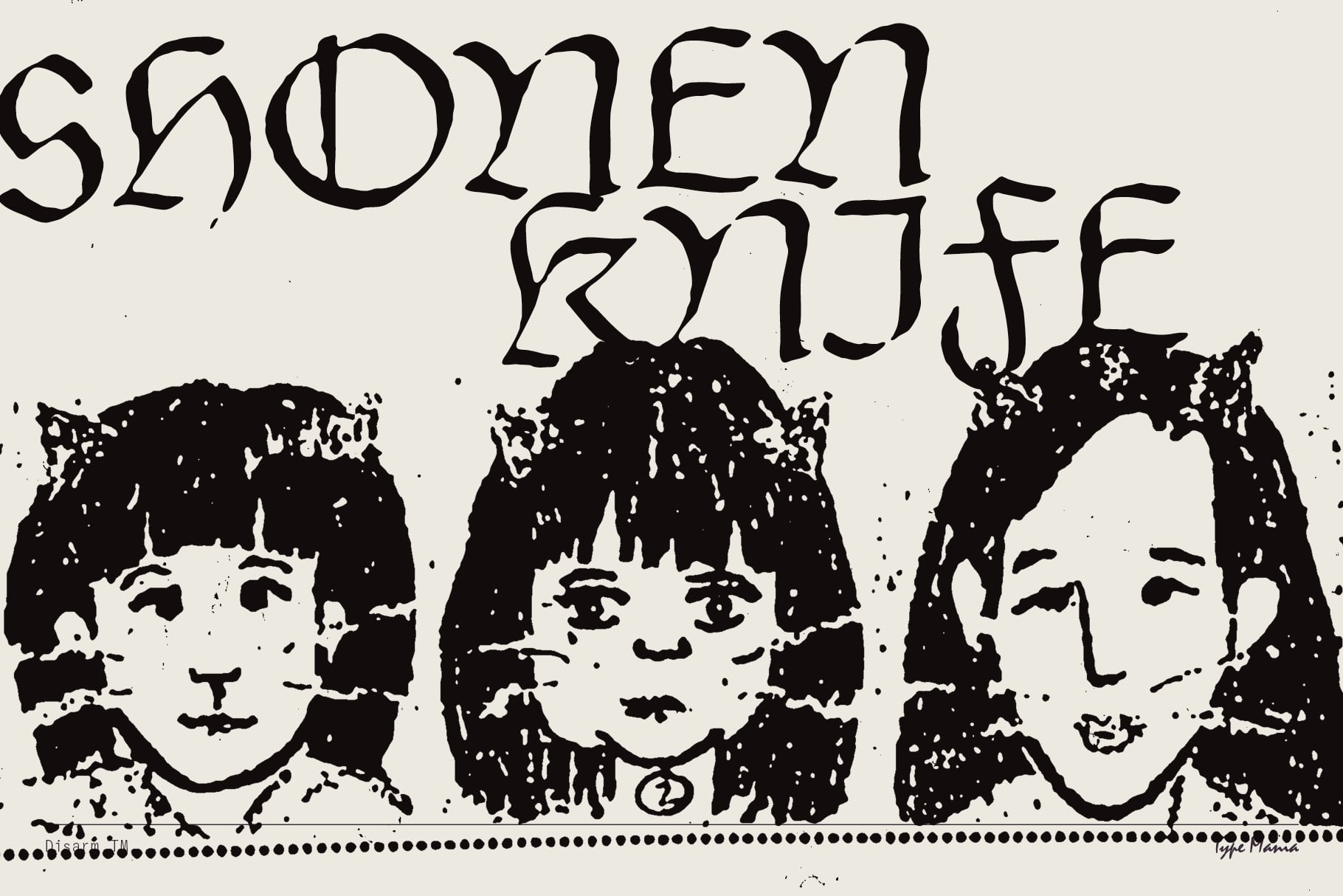 Smokey Kojieff typeface with three girls portrait illustration