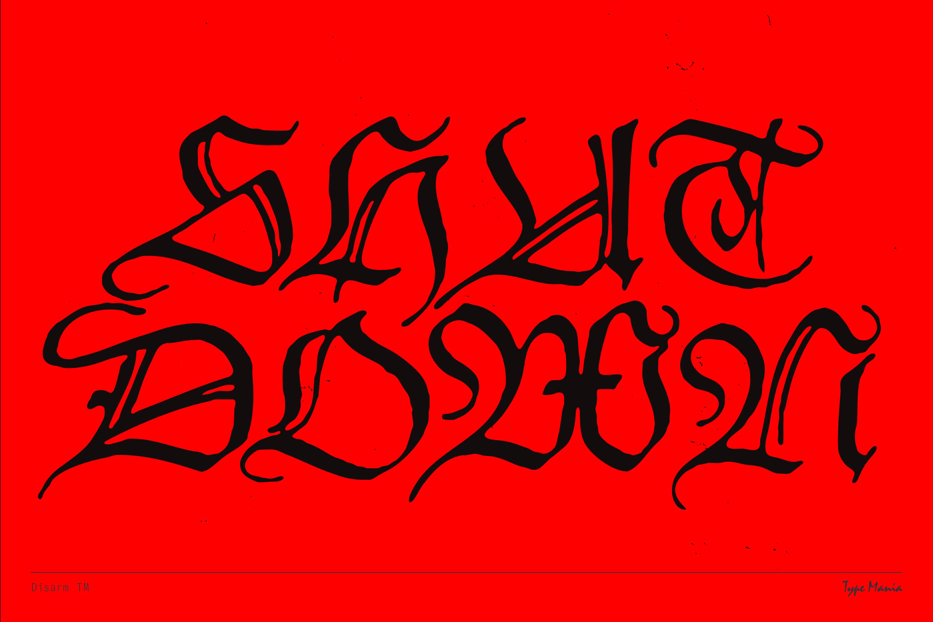 Distressed serif lettering on bright red background design