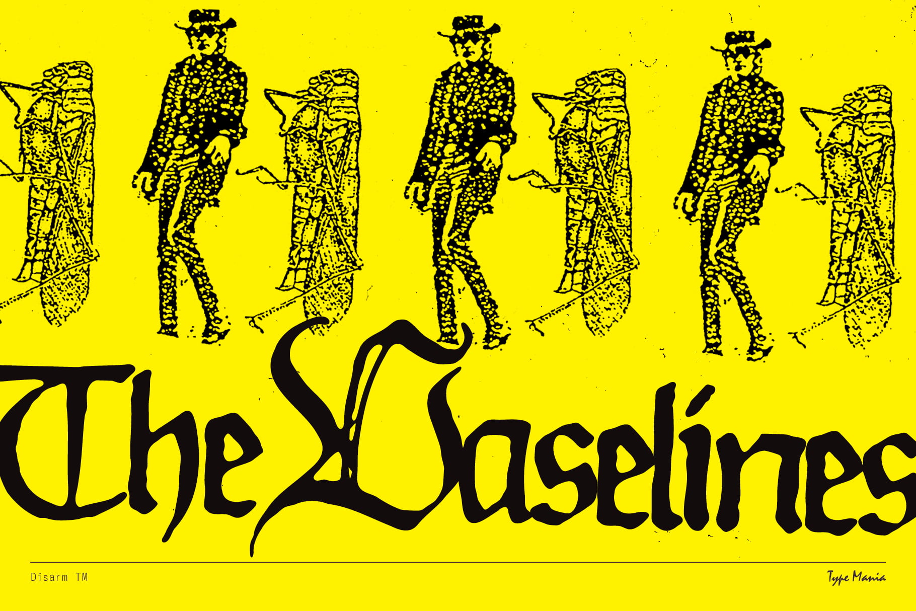 The Sasslimes text in decorative serif with repeating illustrated figures on bright yellow