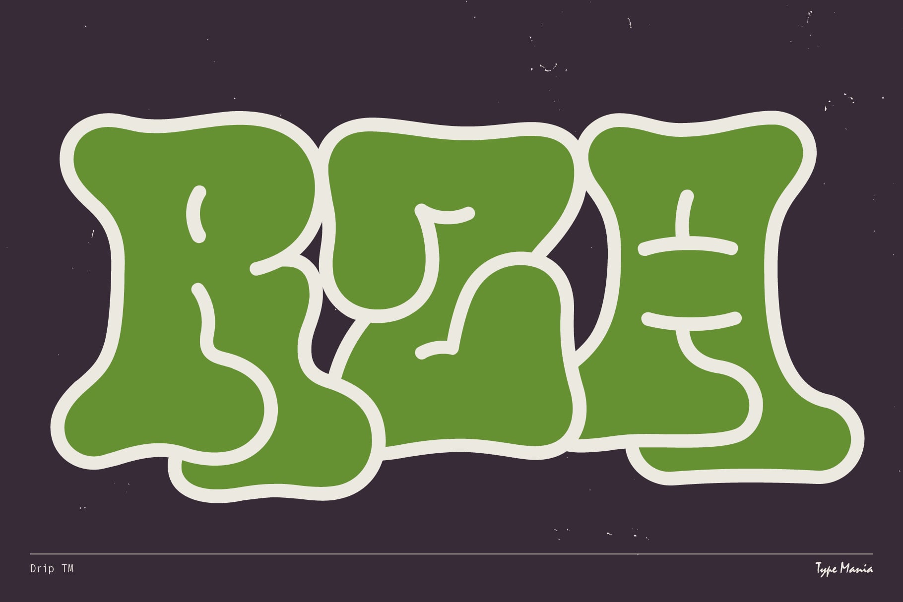 Lime green organic blob shapes with white trim on dark purple backdrop