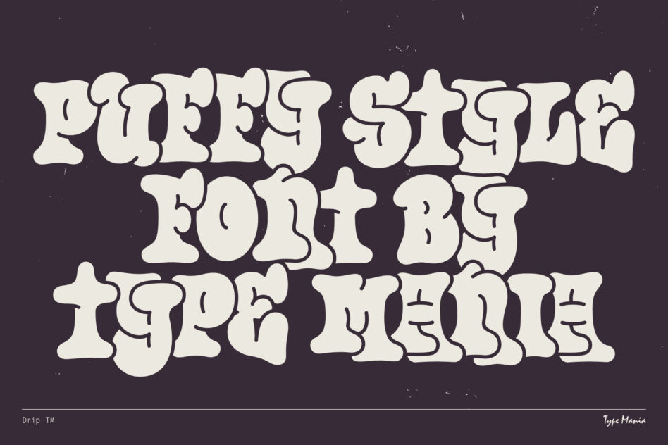 Cream wavy organic letters on dark purple three line layout