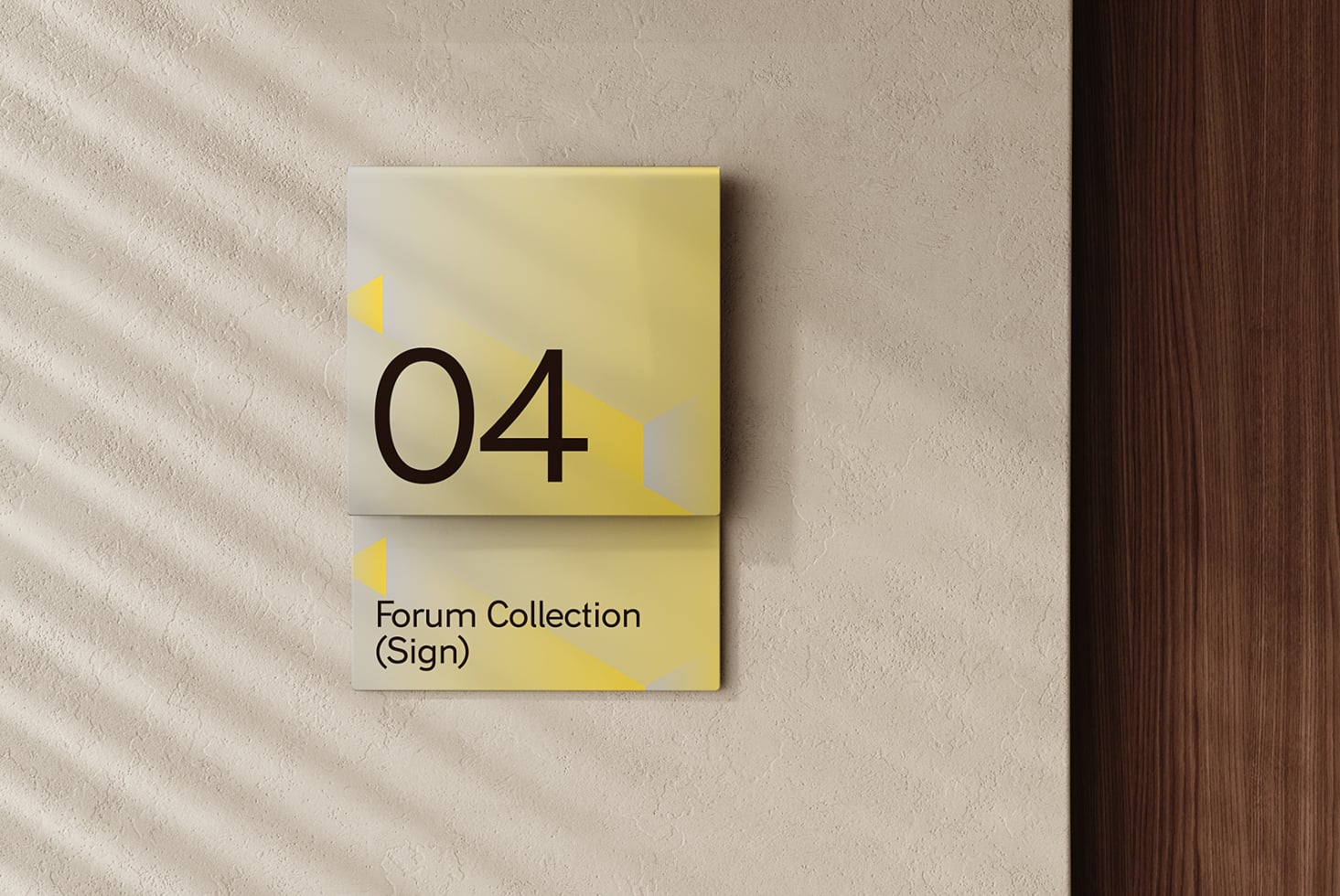 Yellow sign mockup with number 04 on textured concrete wall