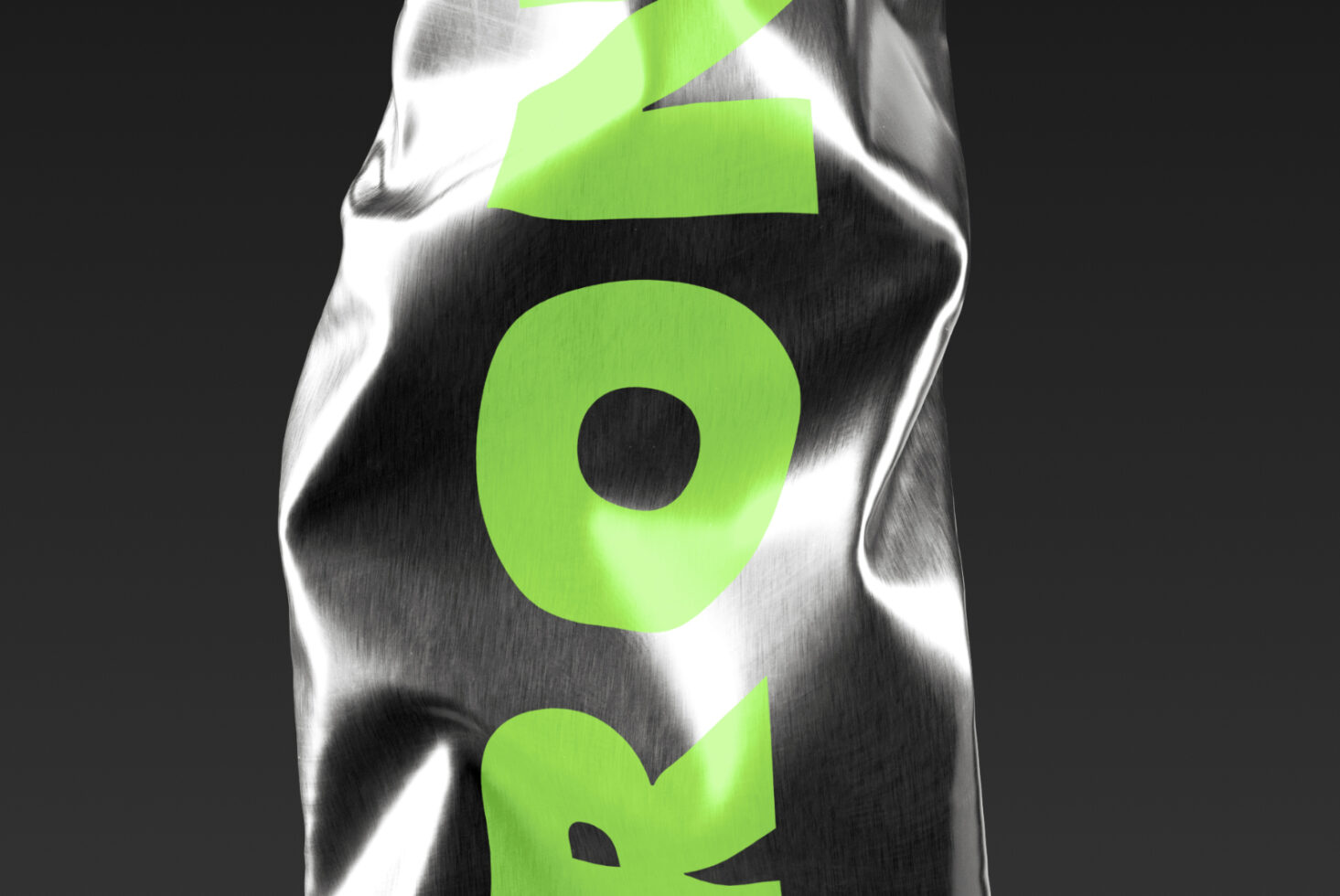 Beauty product tube mockup with lime green label, brushed aluminum texture, dark background