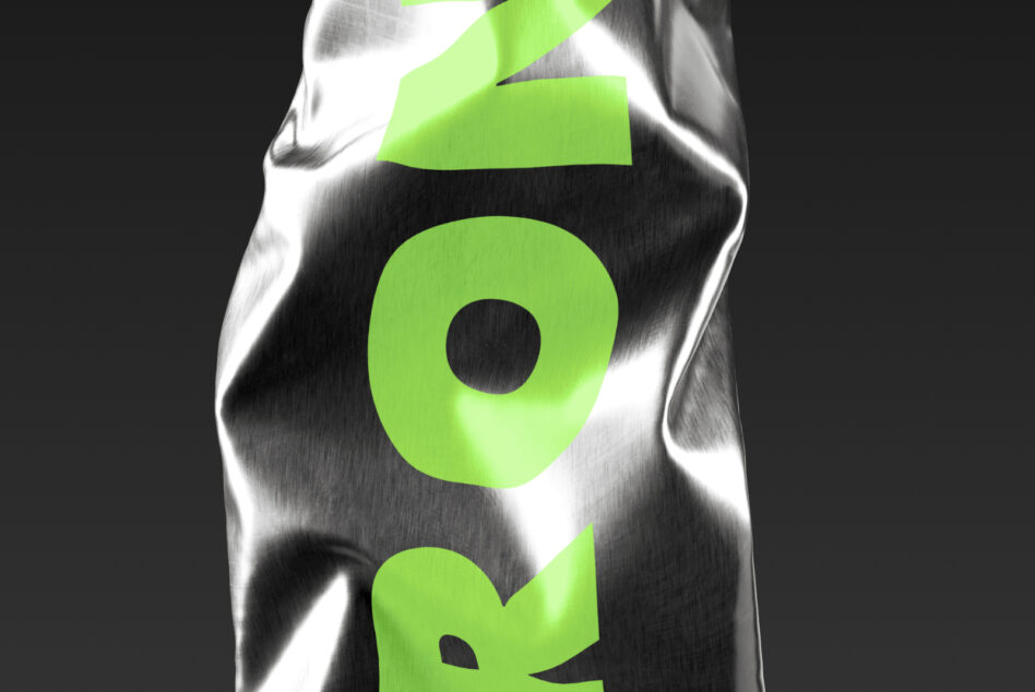 Beauty product tube mockup with lime green label, brushed aluminum texture, dark background