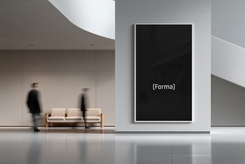 Contemporary interior with large framed black artwork display