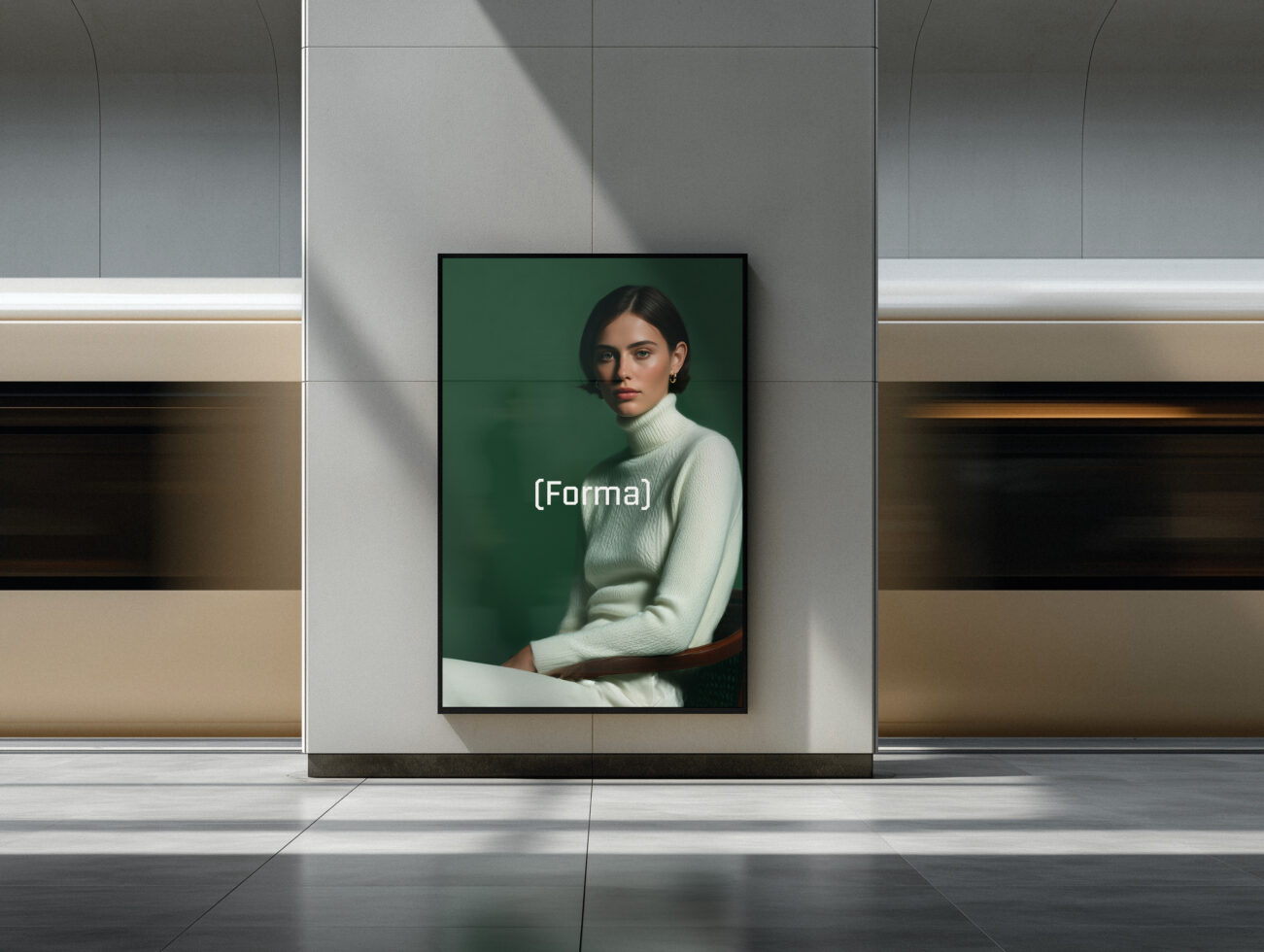 Indoor gallery wall hanging photo frame showing portrait on green background