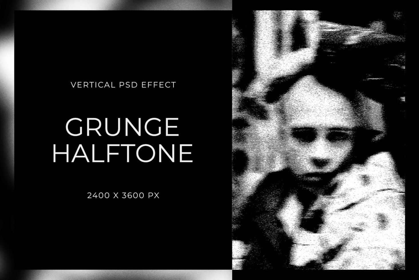 Grunge halftone vertical PSD effect mockup template documentation