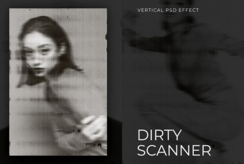 Vertical scan effect overlay on blurry portrait with dark distorted right side