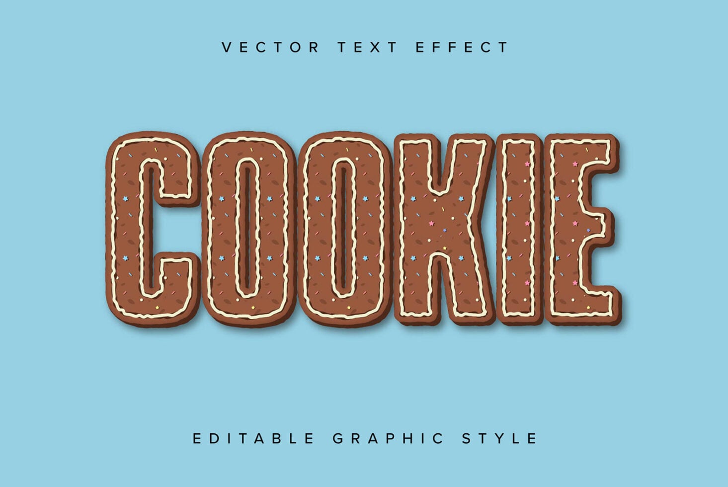 Editable gingerbread text effect spelling COOKIE with sparkles
