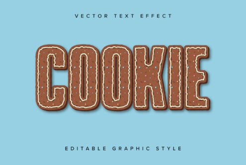 Editable gingerbread text effect spelling COOKIE with sparkles