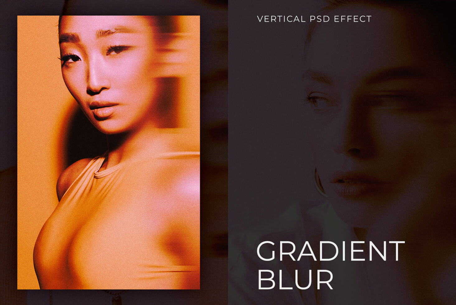 Gradient blur effect mockup with warm orange portrait, text overlay