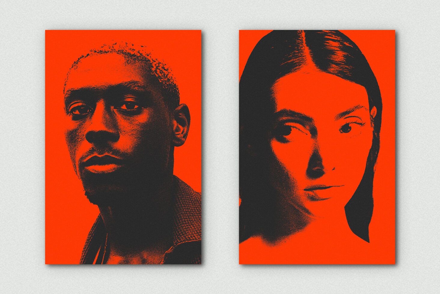 Striking orange canvas mockup with black portrait using halftone printing technique