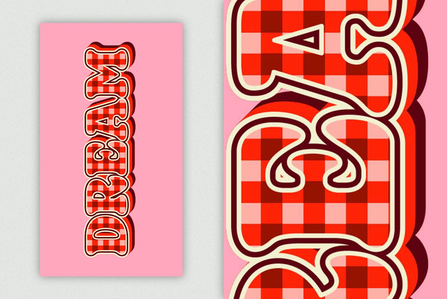 Vertical retro gingham text GRACEFUL beside large 3D dimensional letters