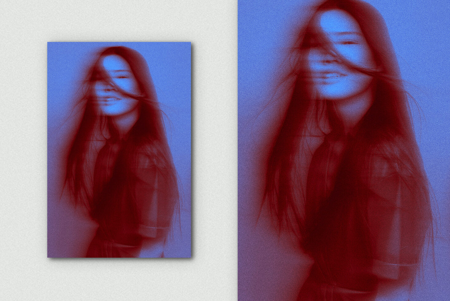 Chromatic aberration red blue portrait blurred dreamy effect