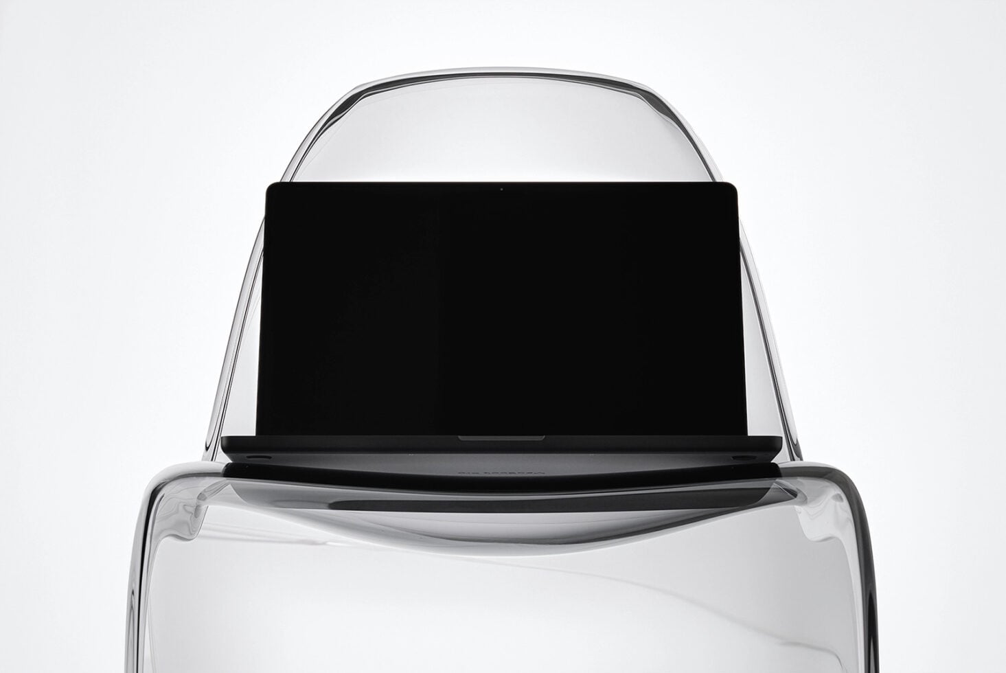 Overhead shot of car windshield with blank black panel mockup editable