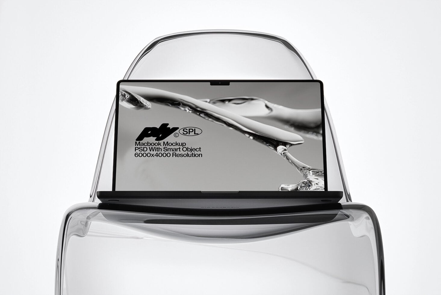 Car windshield mockup displaying water splash design sample on screen