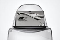 Car windshield mockup displaying water splash design sample on screen