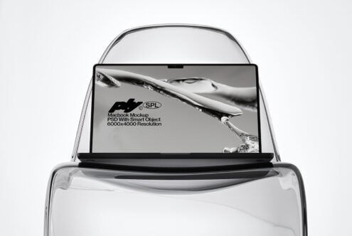 Car windshield mockup displaying water splash design sample on screen