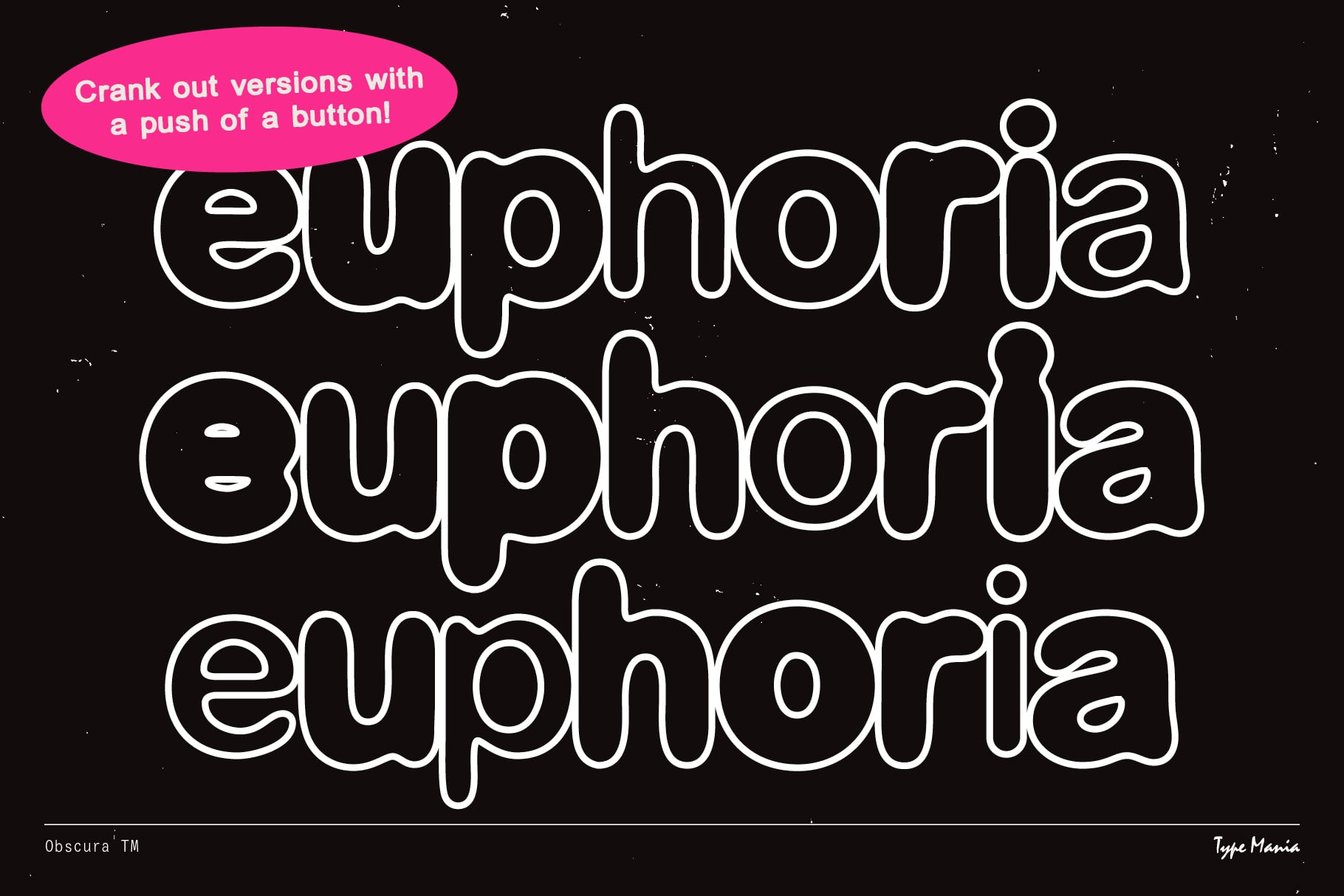 Euphoria stacked three times in white outline on black with pink callout