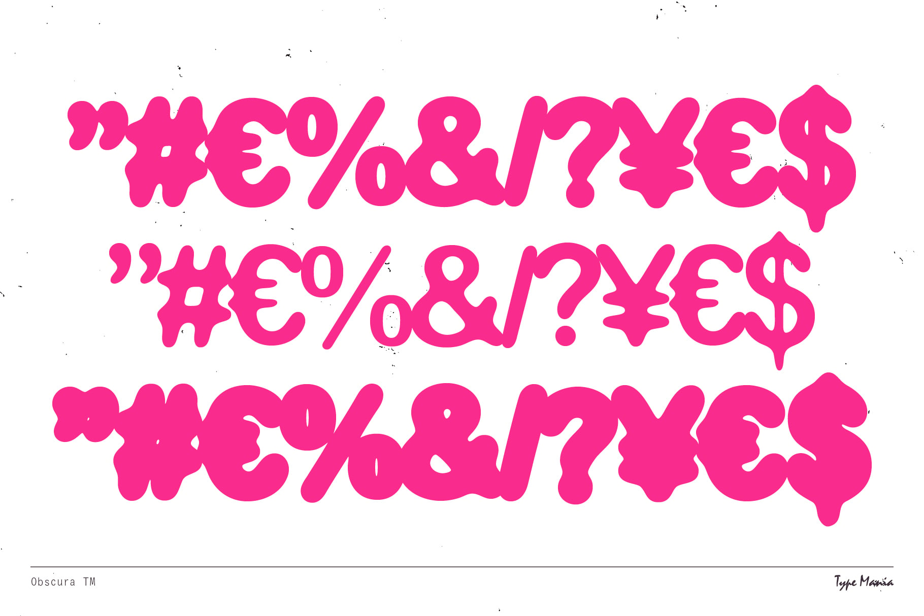 Three rows of distorted symbols in bright pink on white background