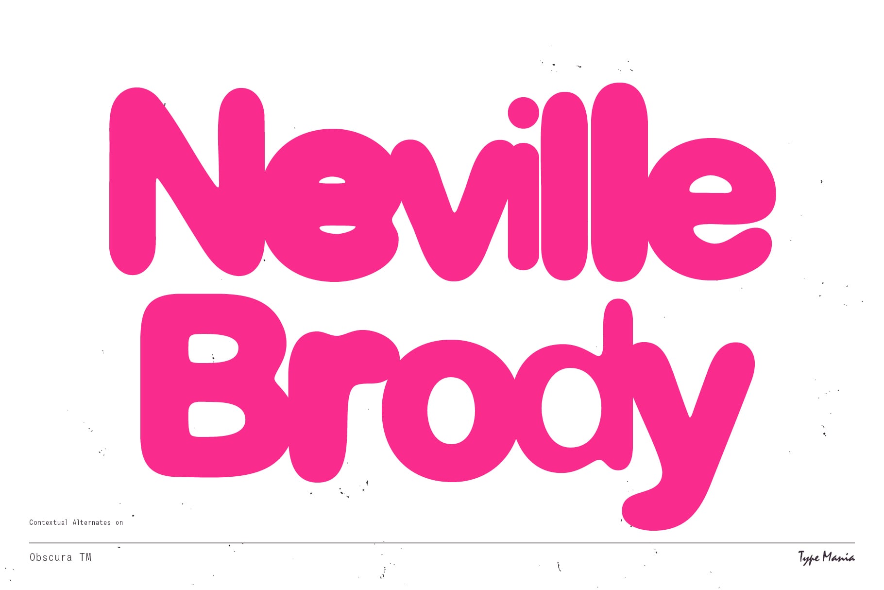 Neville Brody in soft pink rounded typeface on white background