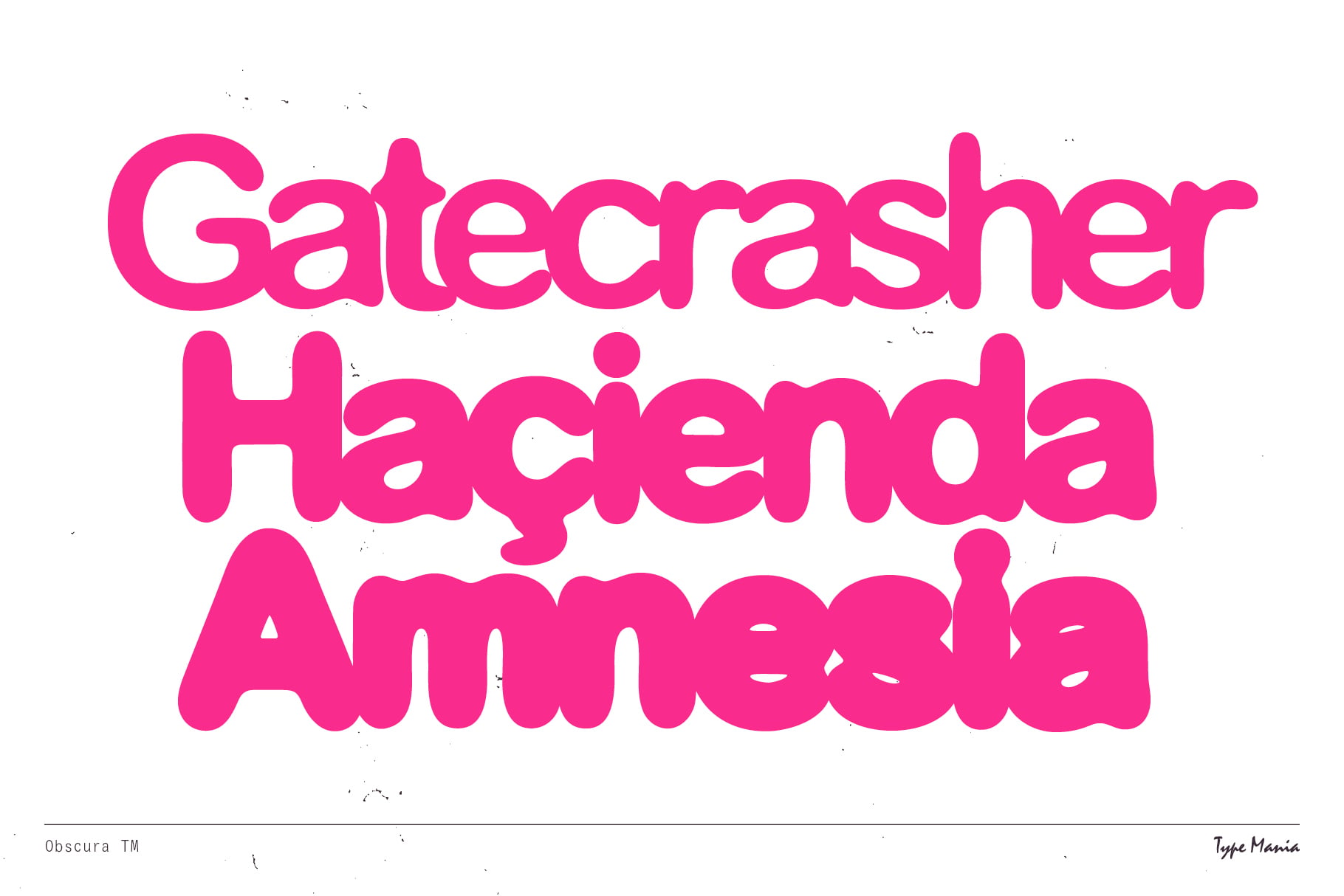 Gaterasher Hagienda in bold pink sans serif on white background