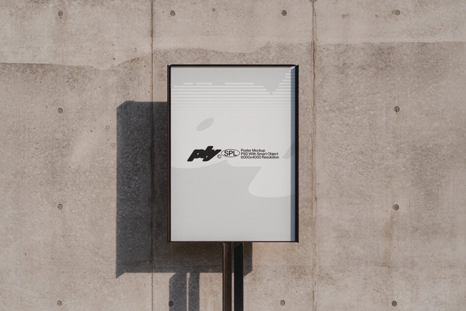 Poster mockup on concrete displaying SPL Poster Mockup branding text