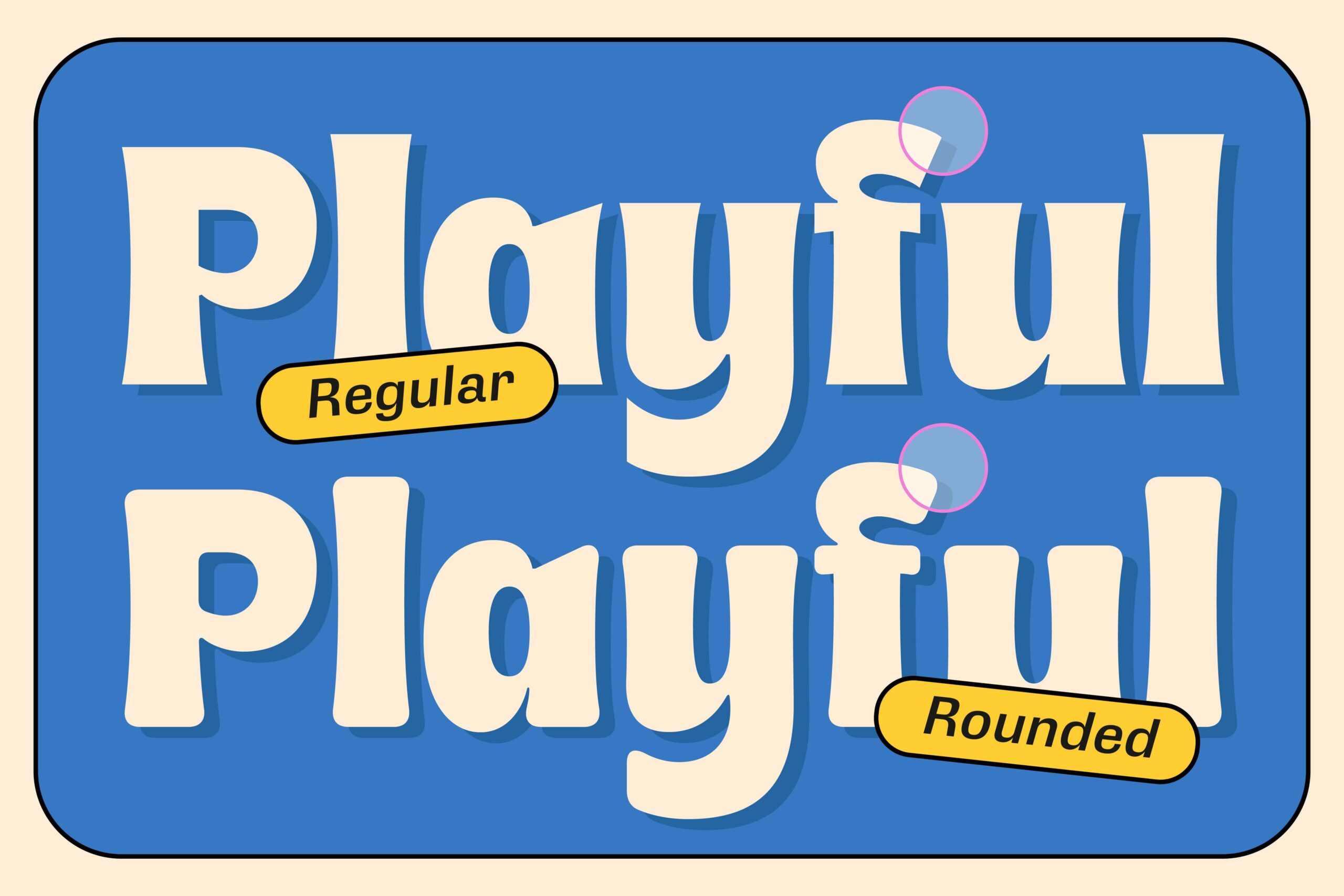 Blue rounded display showing playful typeface in regular plus rounded weight options