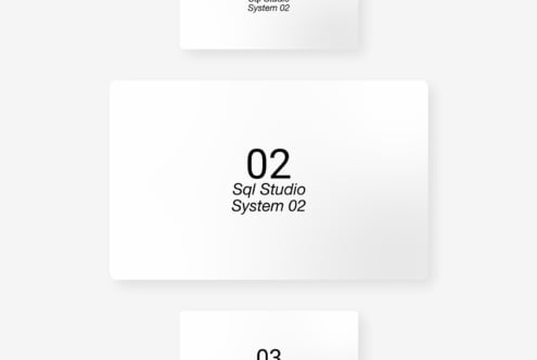Minimalist white card layout showing Sql Studio System 02 typography