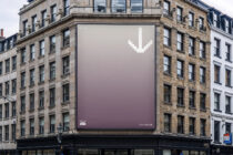 Corner billboard with mauve gradient, small white pixel icon in center