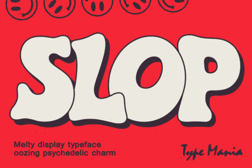Stop organic display font cream fill black outline on bright red background