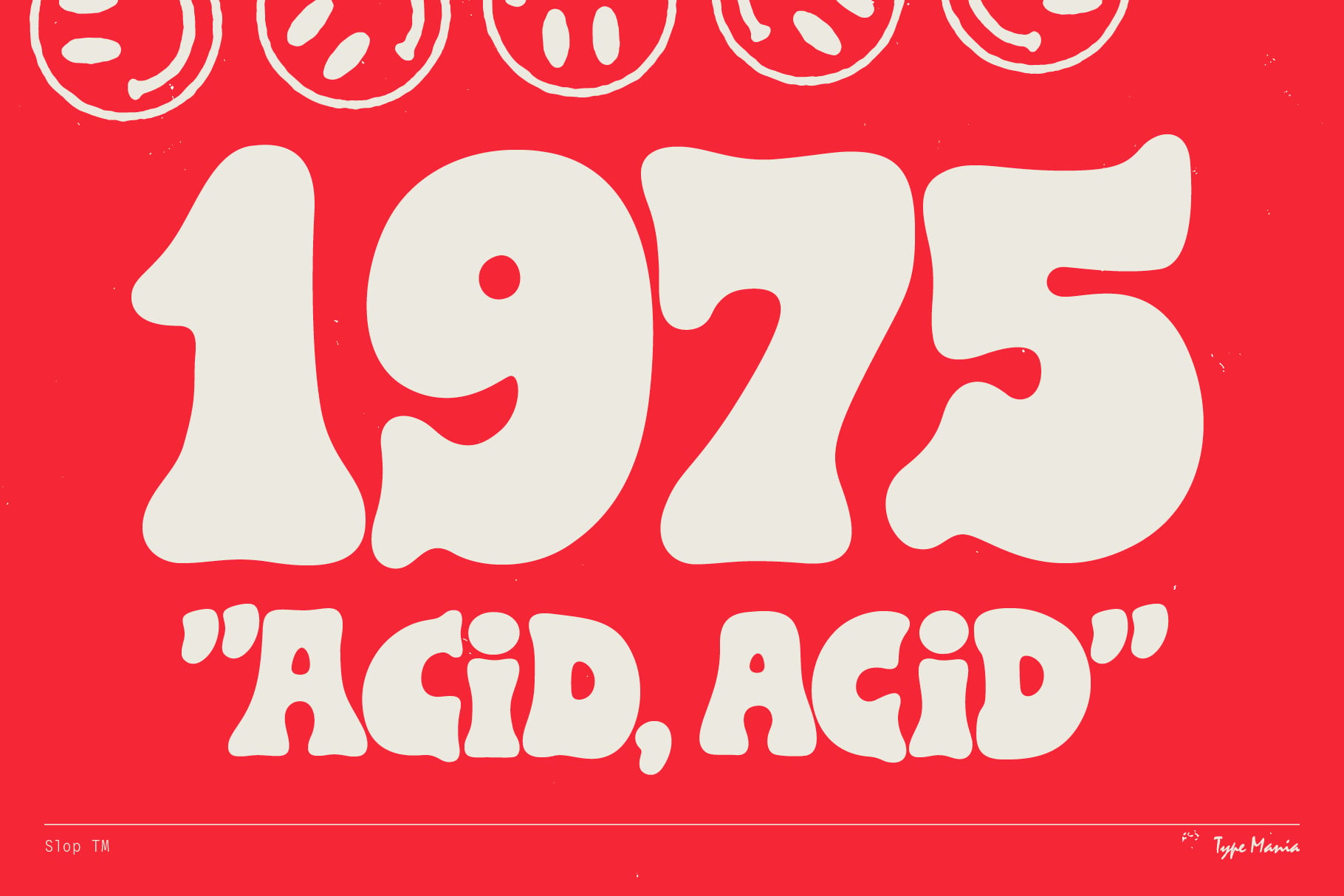 Cream wavy psychedelic numbers 1975 with ACID ACID text on bright red