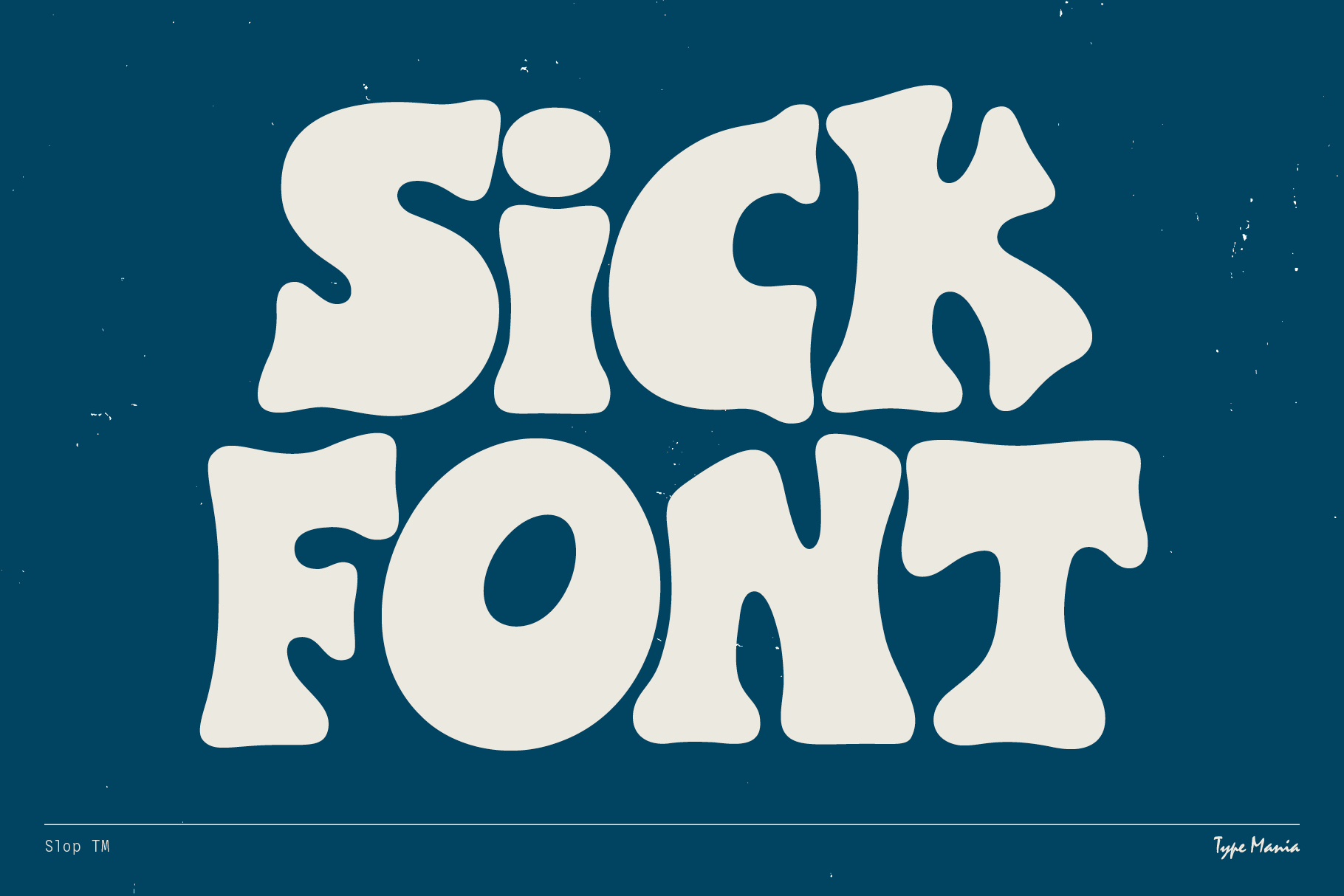 Sick Font wavy cream letters on teal blue background with texture dots
