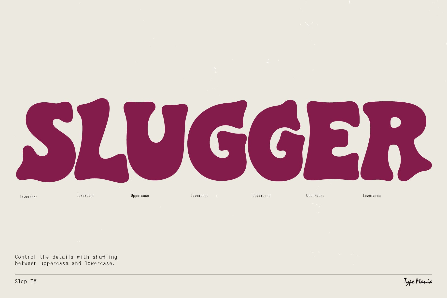 Slugger burgundy rounded font showing uppercase lowercase variation demo