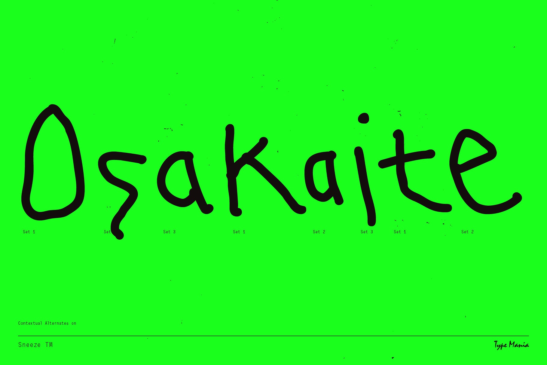 Osakajte word displayed with contextual alternates labeled on green