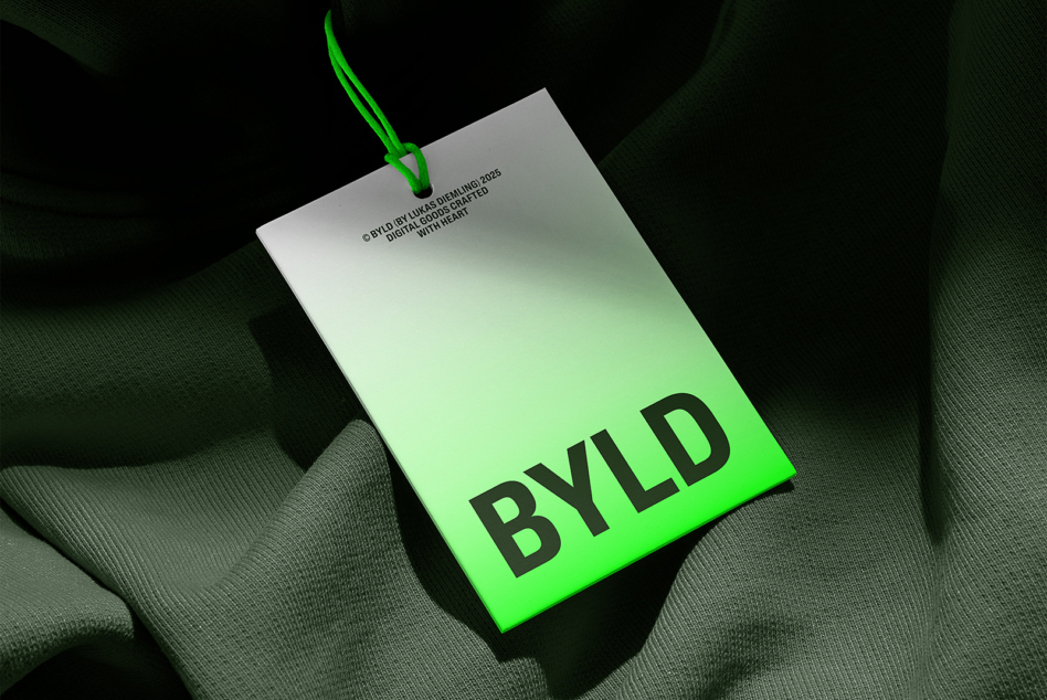 Neon green hang tag mockup on dark fabric with string